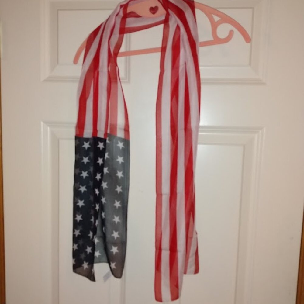 Long patriotic flag design polyester scarf. Made in Italy.